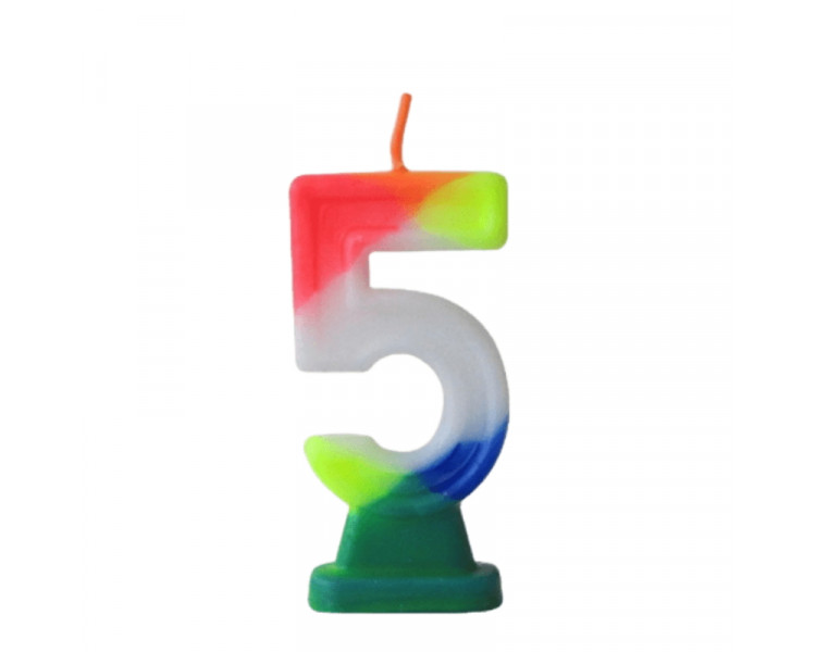 VELAS DE CUMPLEAÑOS NUMERO 5 MULTICOLOR - 740