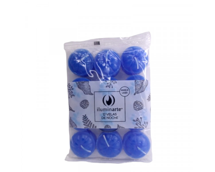 VELAS DE NOCHE NEUTRA AZUL PAQUETE X 12U. - 1059