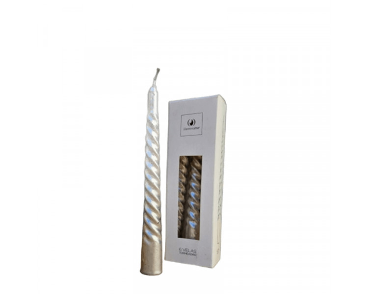 VELAS NAVIDEÑAS TORNEADAS PLATA X20CM (X6)