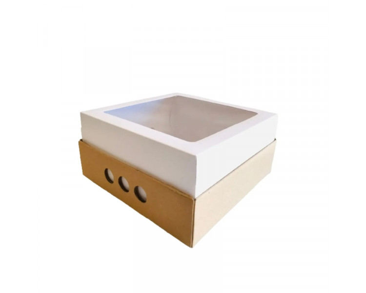 CAJA DESAYUNO/CATERING BANDEJA Y TAPA C/VISOR IMPRESO 30X30 X12 XU.