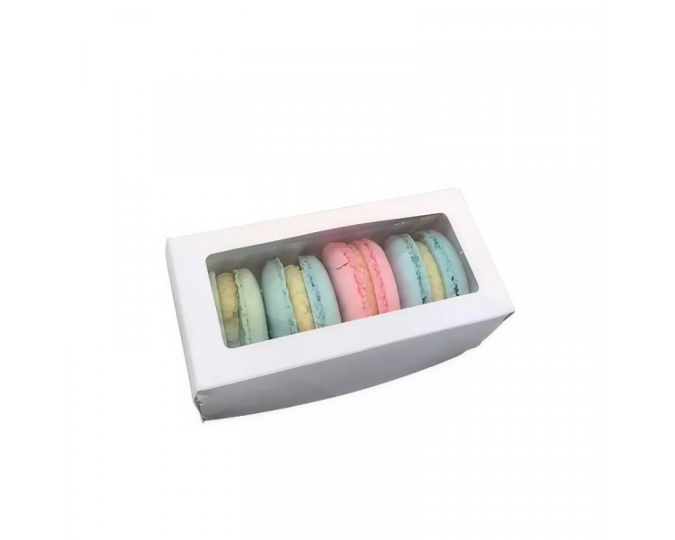 CAJA MACARONS BLANCA C/VISOR LISO 21,5X5X5 XU.