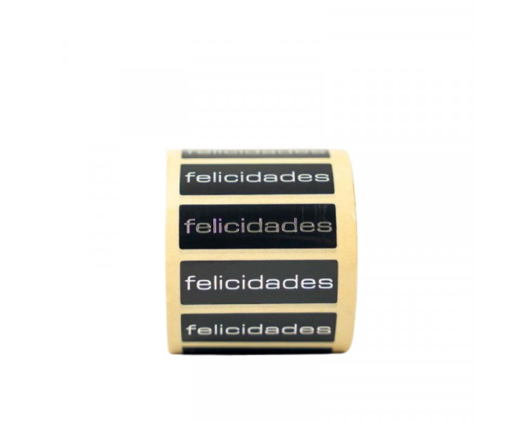 ETIQUETAS ADHESIVAS FELICIDADES X150 U.FDO NEGRO