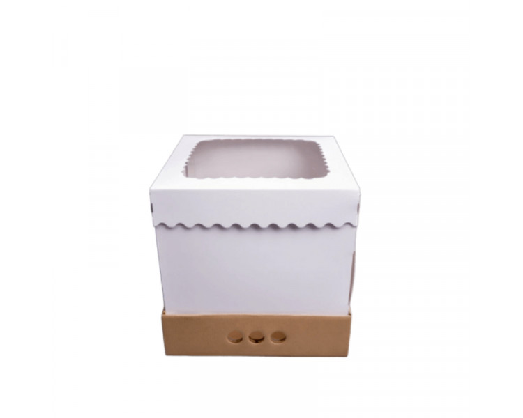 CAJA TORTA DRIP CAKE 30X30X32 BASE MICRO/TAPA CARTULINA VISOR PVC.